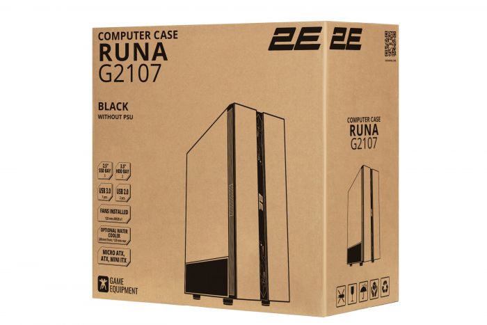 Корпус 2E GAMING Runa G2107 без БЖ 1xUSB3.0, 2xUSB2.0, 1x120мм ARGB, VGA 325мм, LCS ready, TG Side Panel, ATX, чорний