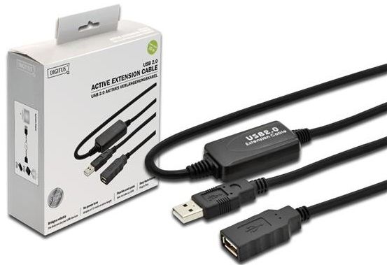 Кабель DIGITUS USB-A (M/F) заряджання/синхронізації, 10м, активний, чорний