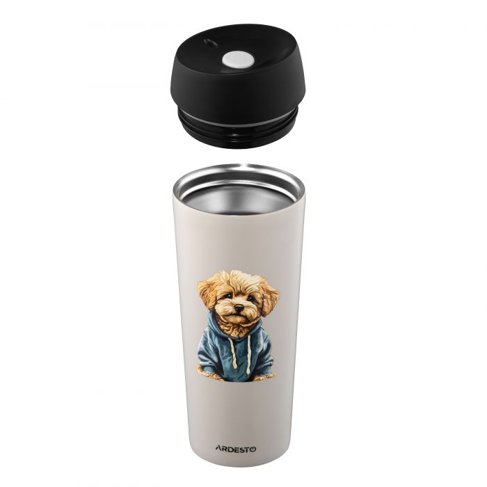 Термокухоль Ardesto Coffee Time Maltipoo 450мл, нержавіюча сталь, бежевий