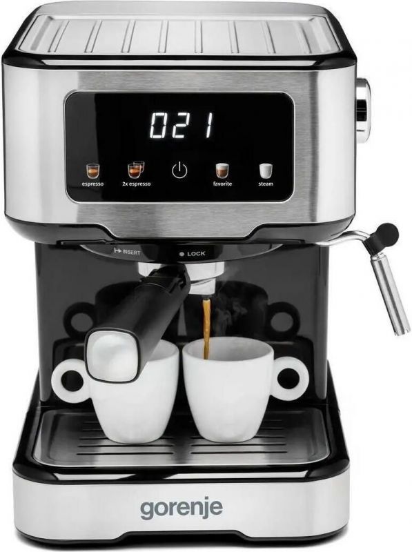 Кавоварка Gorenje ріжкова 1.5л, мелена, ручний капучинатор, нерж