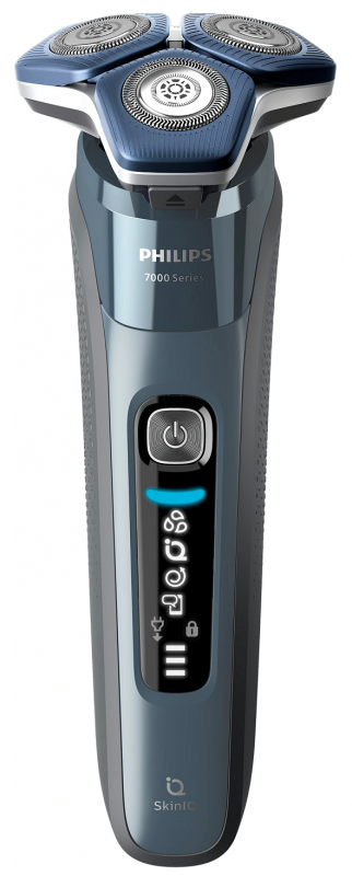 Бритва електр. Philips роторна Series 7000, 9Вт,  бритв.головок-3, Li-Ion, сух.+волог., тример, чохол, Bt., сіро-синій