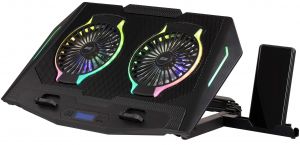 Підставка для ноутбука 2E GAMING CPG-006, до 17.3", 2xUSB-A, LCD/phone holder, RGB, чорний