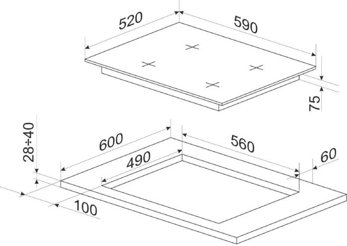 Варильна поверхня Hansa газова на склі, 59см, чавун, чорний