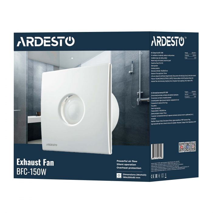 Витяжний вентилятор Ardesto 25 Вт, 210 м3/г, 1650 об./хв., 35 дБ, білий Витяжний вентилятор Ardesto 25 Вт, 210 м3/г, 1650 об./хв., 35 дБ, білий