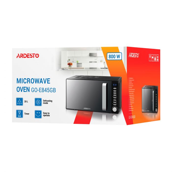 Мікрохвильова піч ARDESTO, 20л, електр.керув., 800Вт, дисплей, відкр.ручкою, чорний