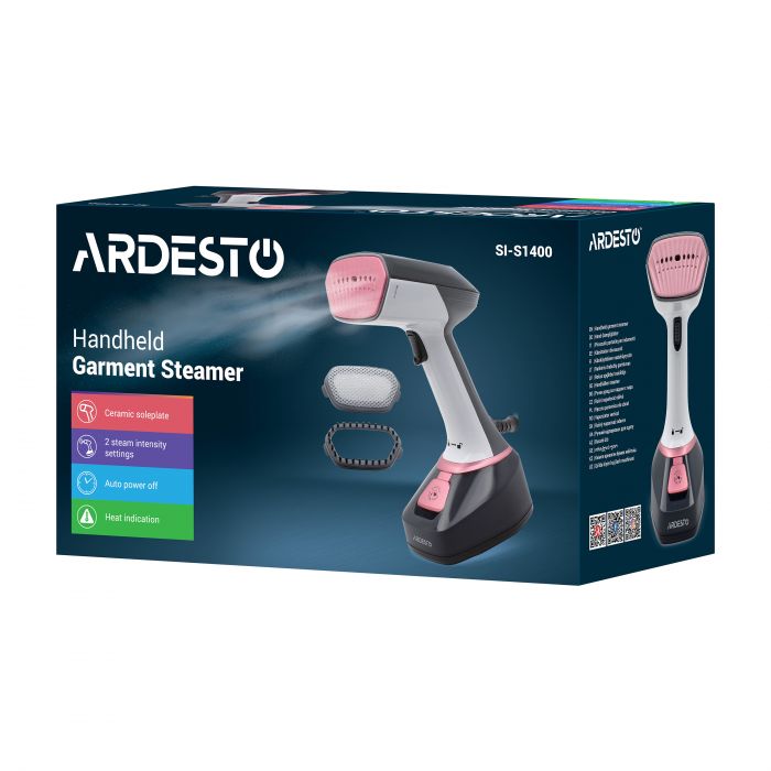 Відпарювач ARDESTO ручний SI-S1400, 1400Вт, 280мл, паровий удар, постійна пара - 22гр, керам. підошва, біло-чорний