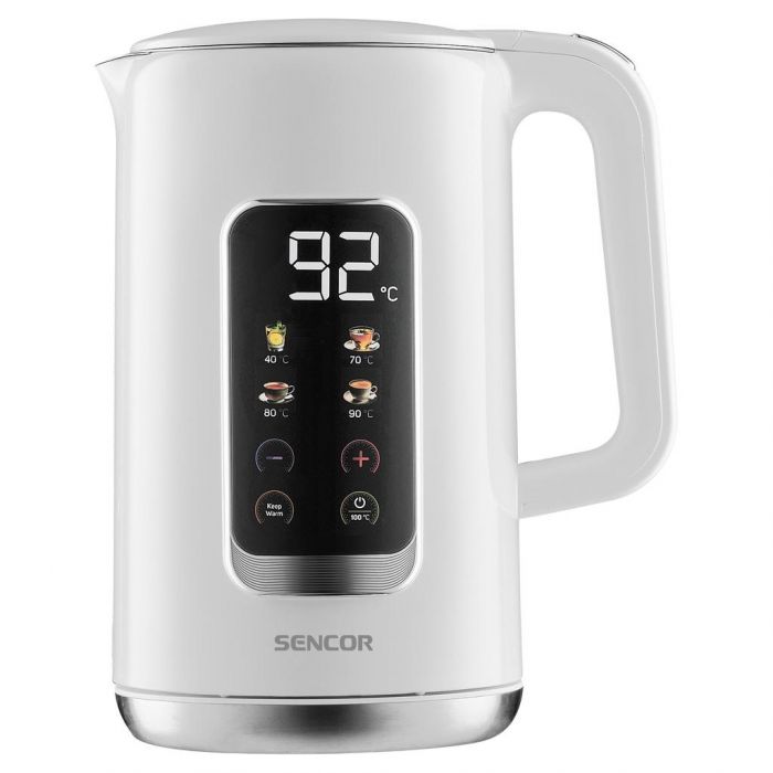Електрочайник Sencor 1.7л, Strix, LED дисплей, подвійні стінки, сенс. керування, білий