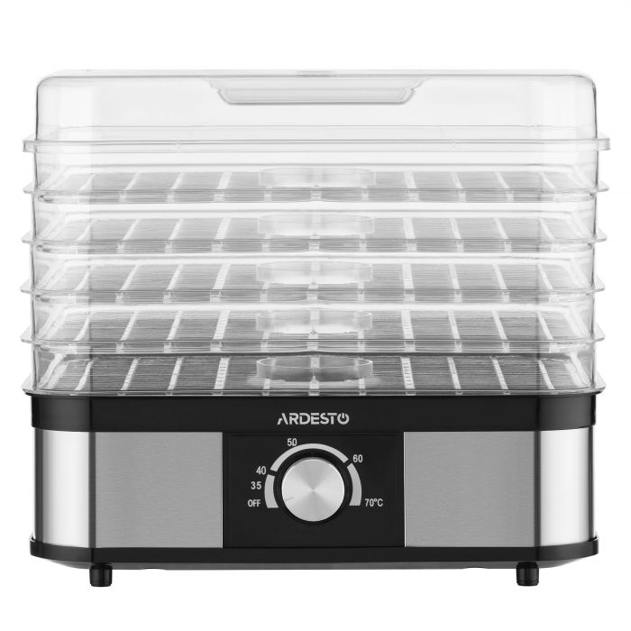 Сушарка для продуктів Ardesto 245Вт, піддонів - 5x3см, макс - 70°С, пластик, чорний+нерж