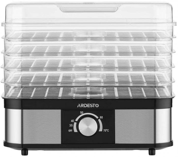 Сушарка для продуктів Ardesto 245Вт, піддонів - 5x3см, макс - 70°С, пластик, чорний+нерж