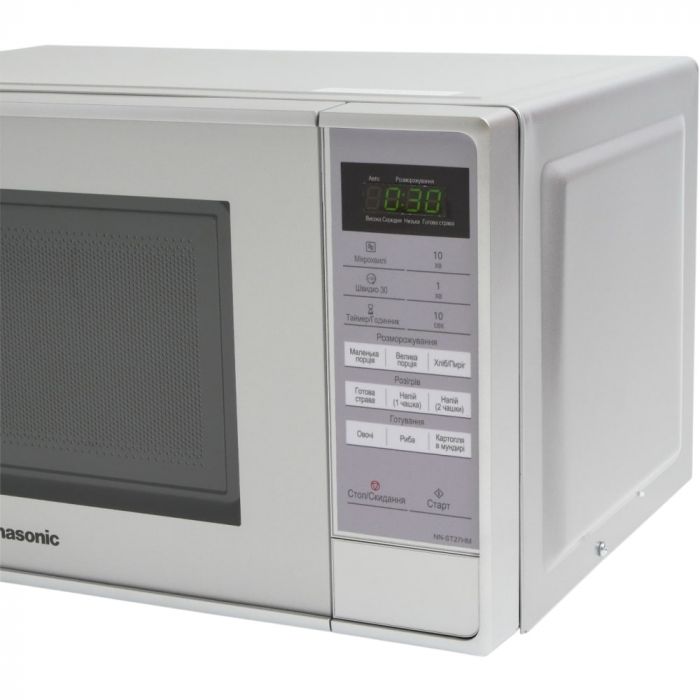 Мікрохвильова піч Panasonic, 20л, електр.управл., 800Вт, дисплей, сріблястий Мікрохвильова піч Panasonic, 20л, електр.управл., 800Вт, дисплей, сріблястий
