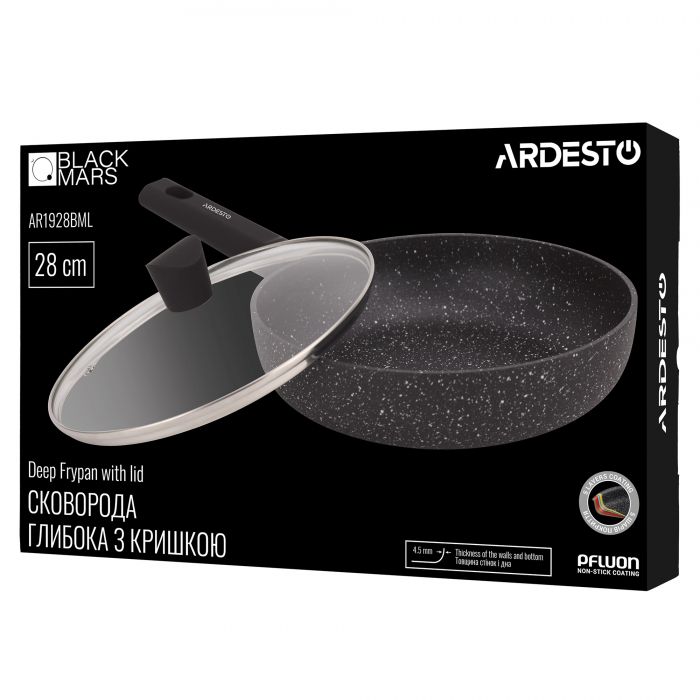 Сковорода глибока з кришкою Ardesto Black Mars Alcor, 28см, алюміній, чорний