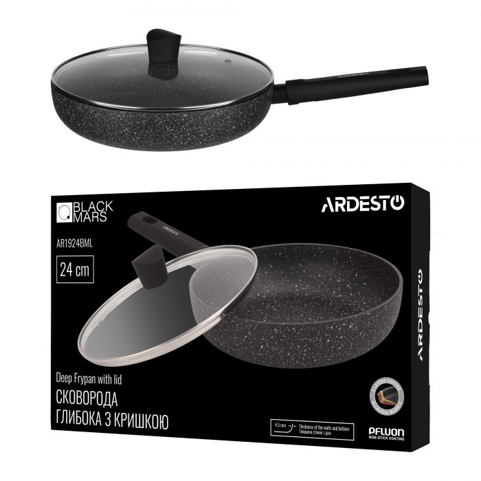 Сковорода глибока з кришкою Ardesto Black Mars Alcor, 28см, алюміній, чорний