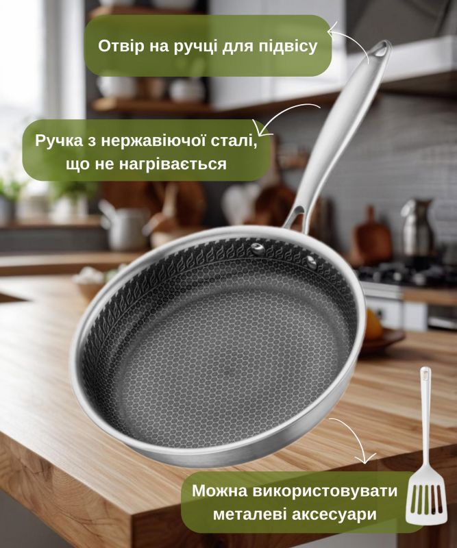 Сковорода ARDESTO Black Mars Avior, 26см, нержавіюча сталь Triply