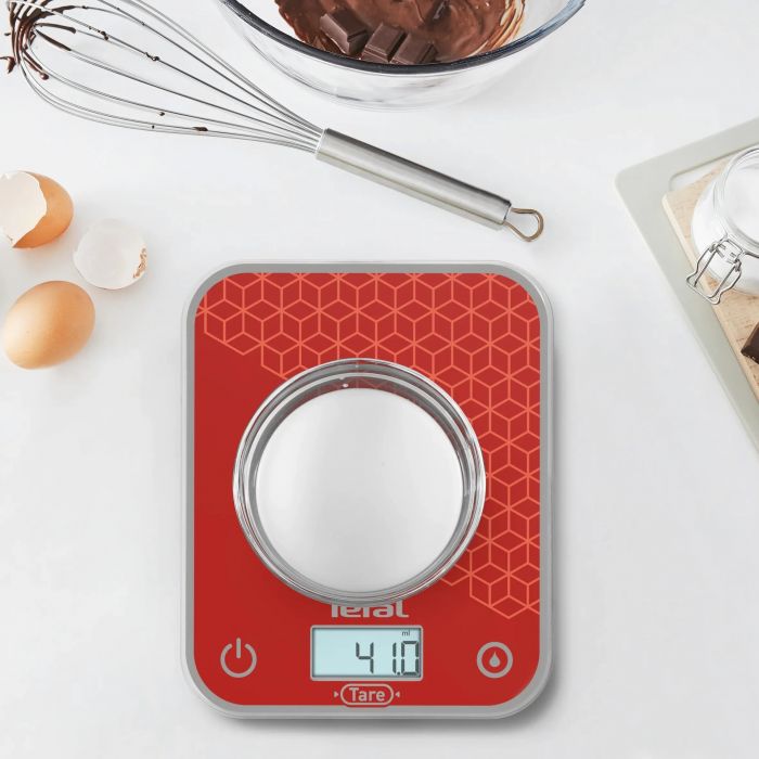 Ваги Tefal кухонні Optiss, 5кг, AAAx2 в комплекті, скло, червоний
