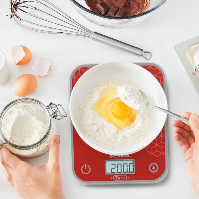 Ваги Tefal кухонні Optiss, 5кг, AAAx2 в комплекті, скло, червоний