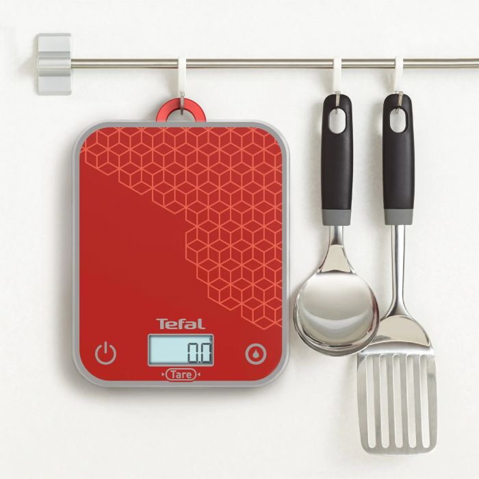Ваги Tefal кухонні Optiss, 5кг, AAAx2 в комплекті, скло, червоний