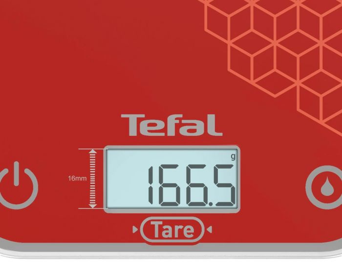Ваги Tefal кухонні Optiss, 5кг, AAAx2 в комплекті, скло, червоний