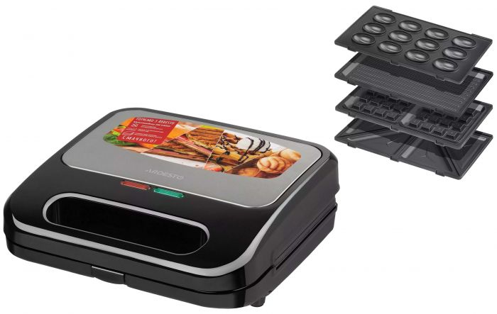 Сендвічмейкер ARDESTO 700Вт, алюміній, 4 пластини, корпус-нержав.сталь/пластик, чорно-сріблястий