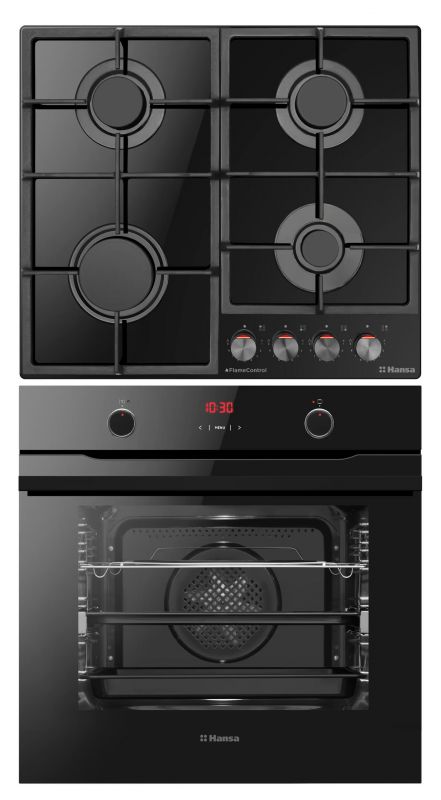 Комплект Hansa (духовка електрична + поверхня газ на склі), чорний