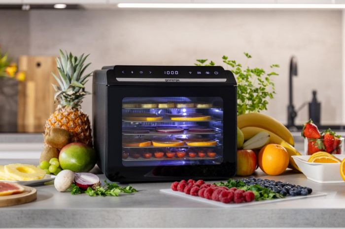 Сушарка для продуктів Gorenje 580Вт, піддонів - 6x1.5см, діаметр - 25см, макс - 75°С, дисплей, пластик+метал, чорний