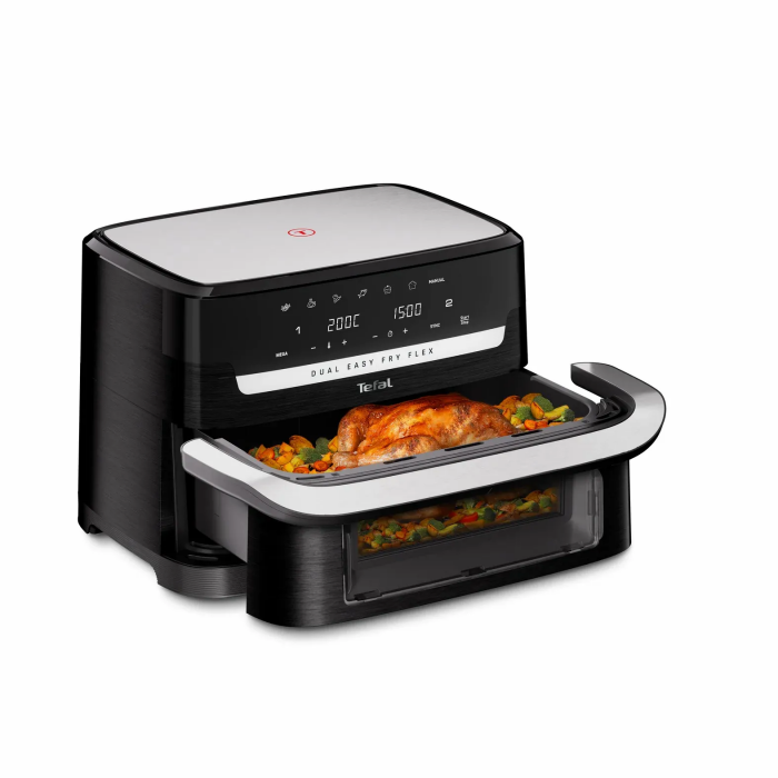 Мультипіч Tefal Dual Easy Fry Flex, 2700Вт, чаша-5.5+3.5л, сенсорне керув., з віконцем, 2 чаши, гриль, пластик, чорний