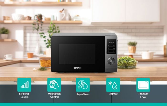Мікрохвильова піч Gorenje, 20л, електр. керув., 700Вт, дисплей, нерж