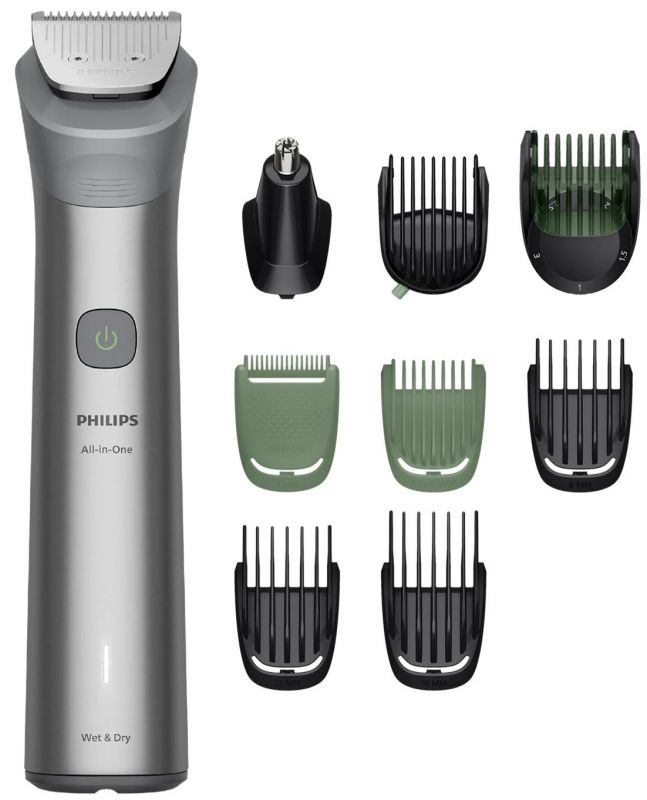 Тример Philips Series 5000, для обличчя, голови, тіла, акум., насадок-9, сталь, сірий Тример Philips Series 5000, для обличчя, голови, тіла, акум., насадок-9, сталь, сірий