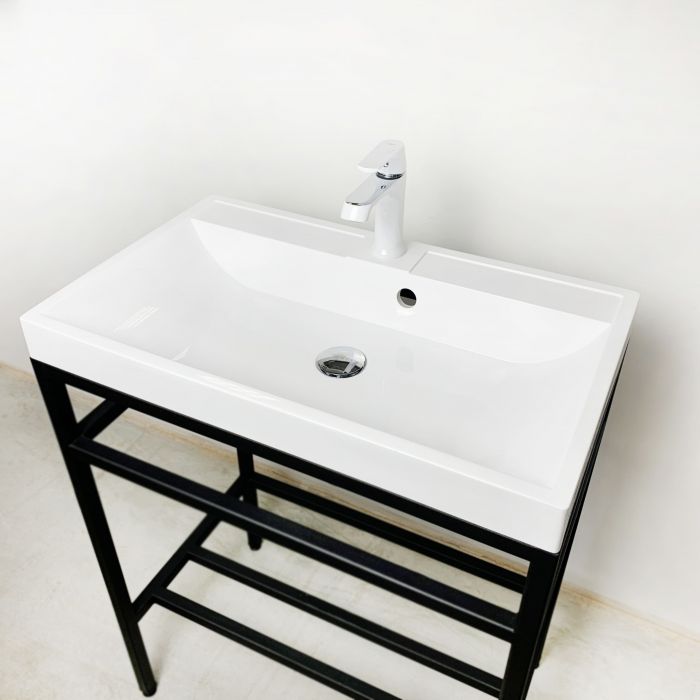 Раковина, умивальник Adamant STRENG NEW, штучний камінь, прямокут., з отвором для змішувача, з отвором для переливу, 590x410x123мм, накладний, білий