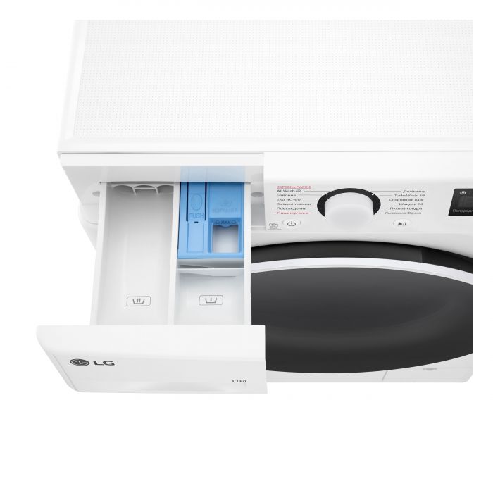 Пральна машина LG фронтальна, 11кг, 1400, A, 57см, дисплей, пара, інвертор, білий