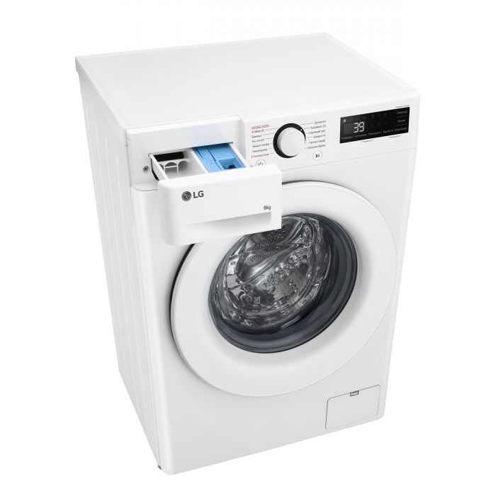 Пральна машина LG фронтальна, 8кг, 1200, A, 48см, дисплей, пара, інвертор, білий