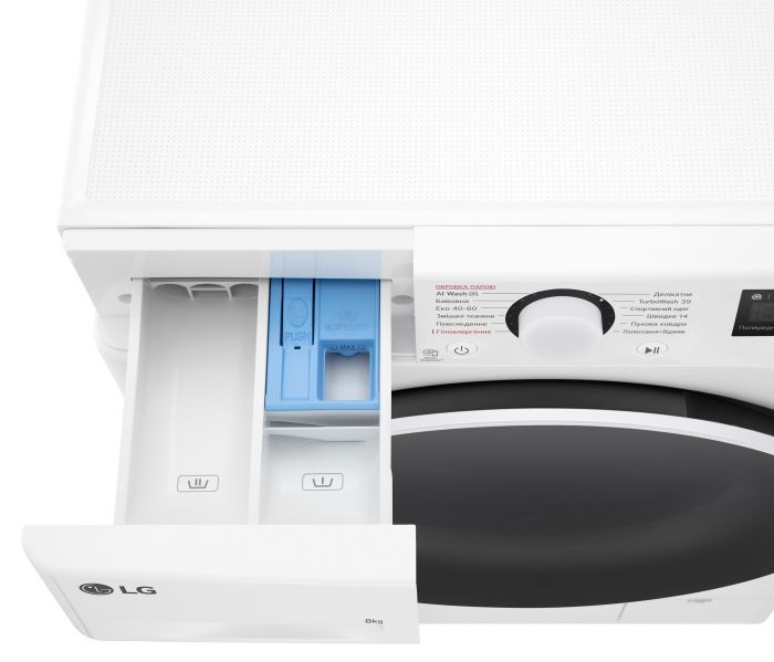 Пральна машина LG фронтальна, 8кг, 1200, A, 48см, дисплей, пара, інвертор, білий