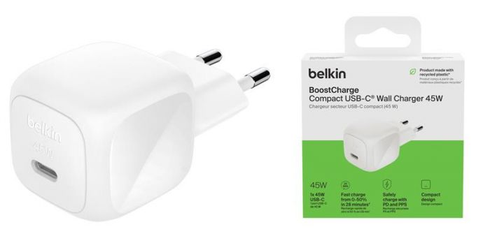 Зарядний пристрій мережевий Belkin 45Вт USB-С PD PPS, білий