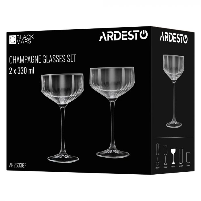 Набір келихів для шампанського ARDESTO Black Mars Alcor 330мл, 2шт, скло, сірий