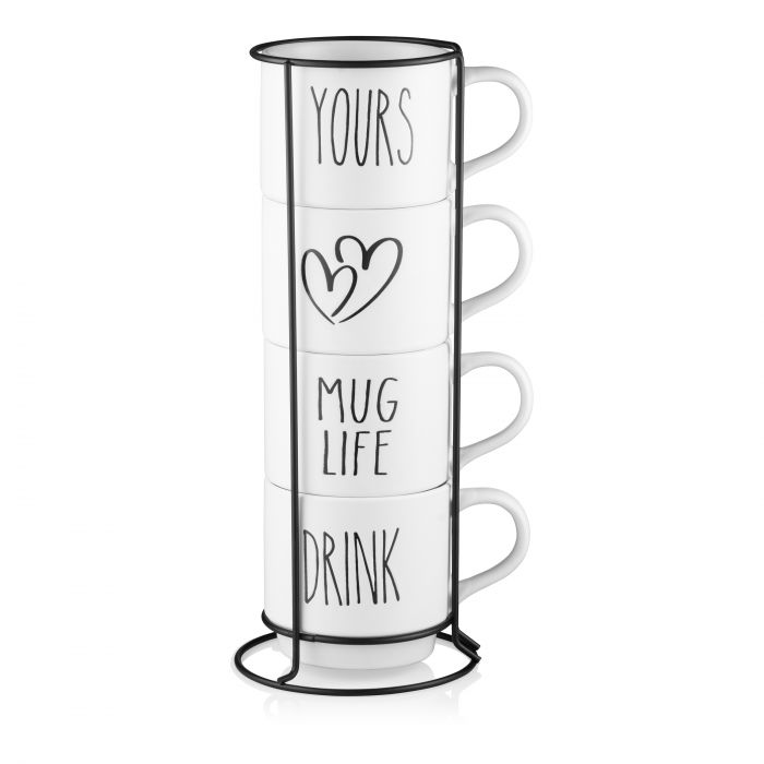 Набір чашок на підставці ARDESTO, 4шт., 320мл, кераміка, метал, білий