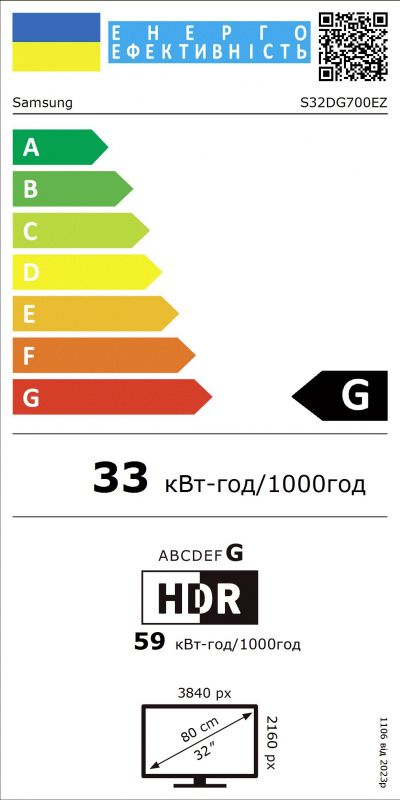 Монітор Samsung 32" S32DG700E HDMI, DP, USB, Bluetooth, IPS, 3840x2160, 144Hz, 1ms, G-Sync Compatible