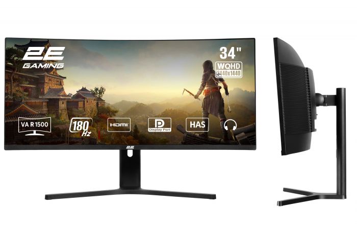 Монітор 2E GAMING 34" G3424B 2xHDMI, DP, VA, 3440x1440, 180Hz, 1ms, NTSC 85%, CURVED, FreeSync, HAS