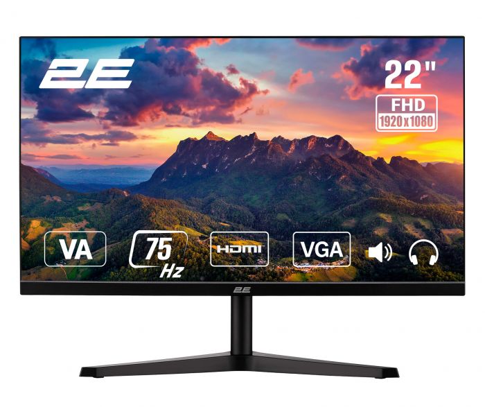 Монітор 2E 21.5" A2222B D-Sub, HDMI, MM, VA, 75Hz