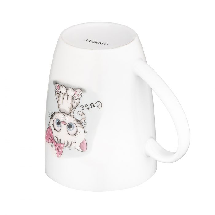 Чашка з ложкою ARDESTO Cute, 320мл, порцеляна, нержавіюча сталь, білий