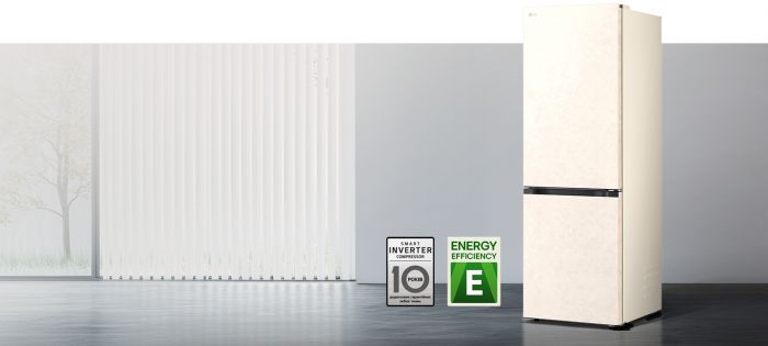 Холодильник LG з нижн. мороз., 186x60х68, холод.відд.-220л, мороз.відд.-113л, 2дв., E, NF, інв., диспл внутр., зона св-ті, бежевий