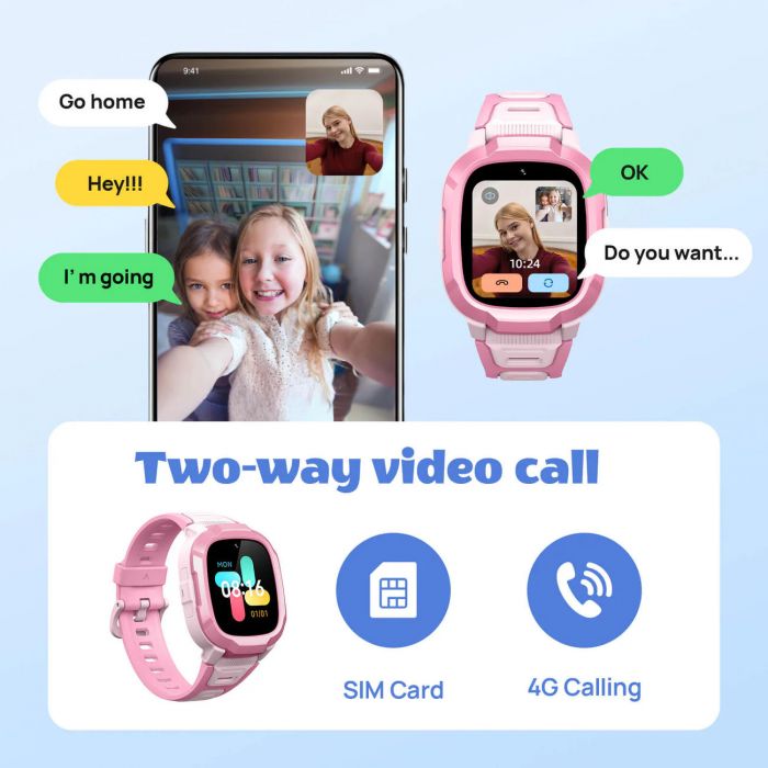 Дитячий годинник-телефон Mibro P6, 1.4", 240x280, GPS, 2MP, 900мА·год, 2АТM, рожевий