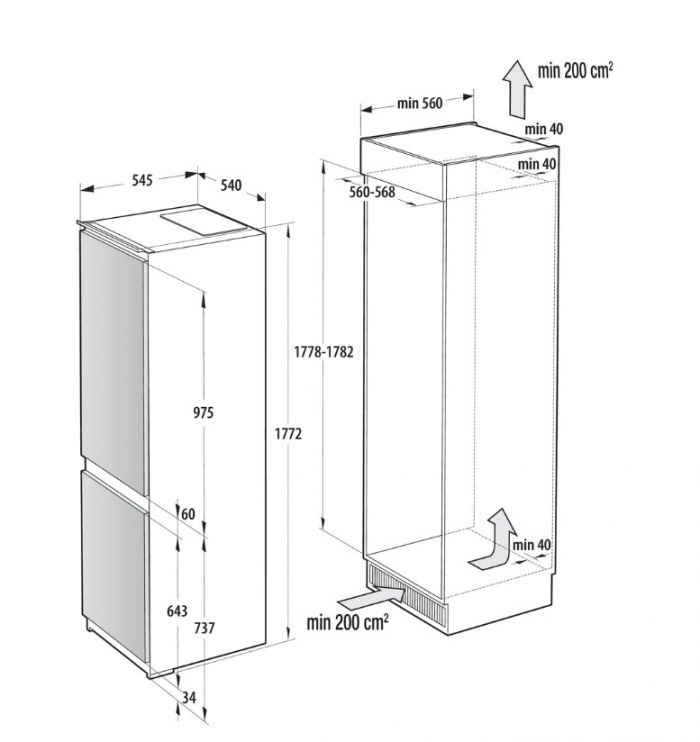 Вбуд. холодильник з мороз. камерою Gorenje, 177х55х54см, 2 двері, 176(76)л, А+, NF+, Зона св-ті, Диспл, Біли