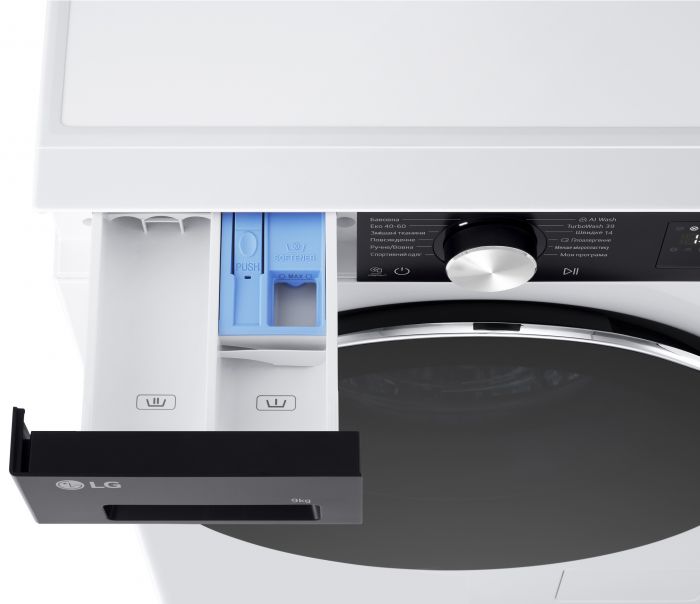 Пральна машина LG фронтальна, 9кг, 1200, A, 48см, дисплей, пара, інвертор, білий