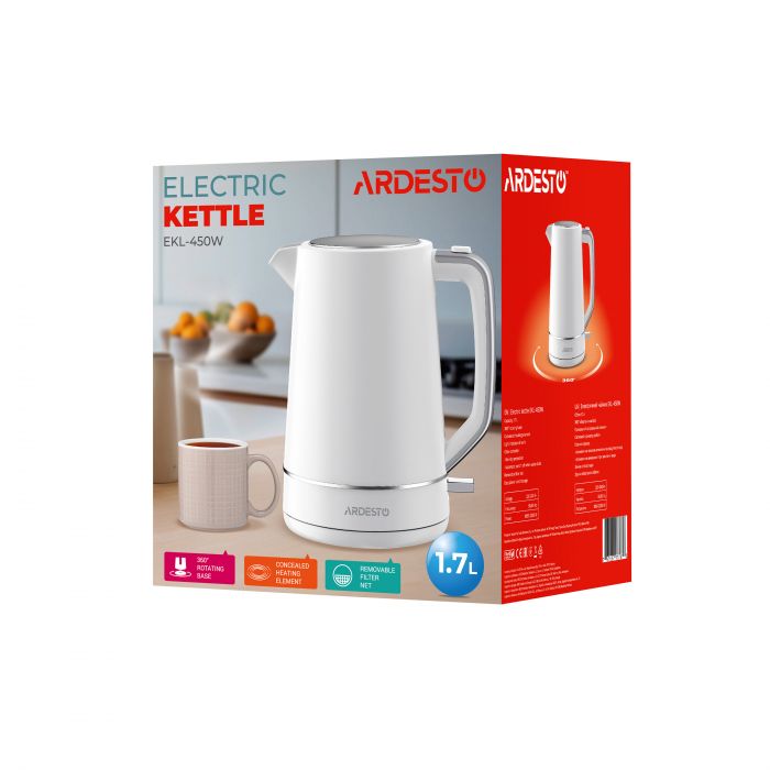 Електрочайник Ardesto 1.7л, Otter, пластик, білий матовий