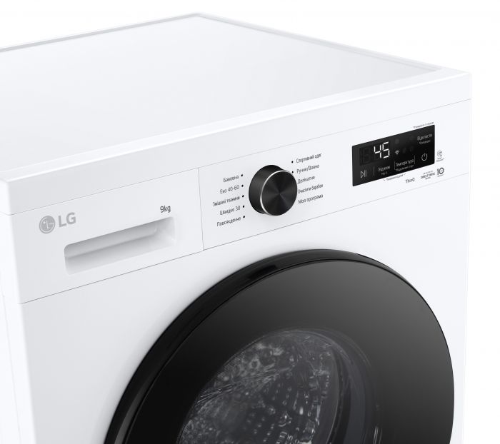 Пральна машина LG фронтальна, 9кг, 1400, A, 55см, дисплей, пара, інвертор, білий
