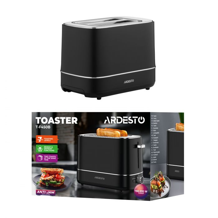 Тостер Ardesto T-F450B, 800Вт, пластик, 2 слоти, чорний