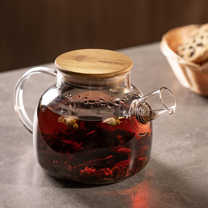 Заварник ARDESTO Gemini 800мл, боросилікатне скло, бамбук, прозорий