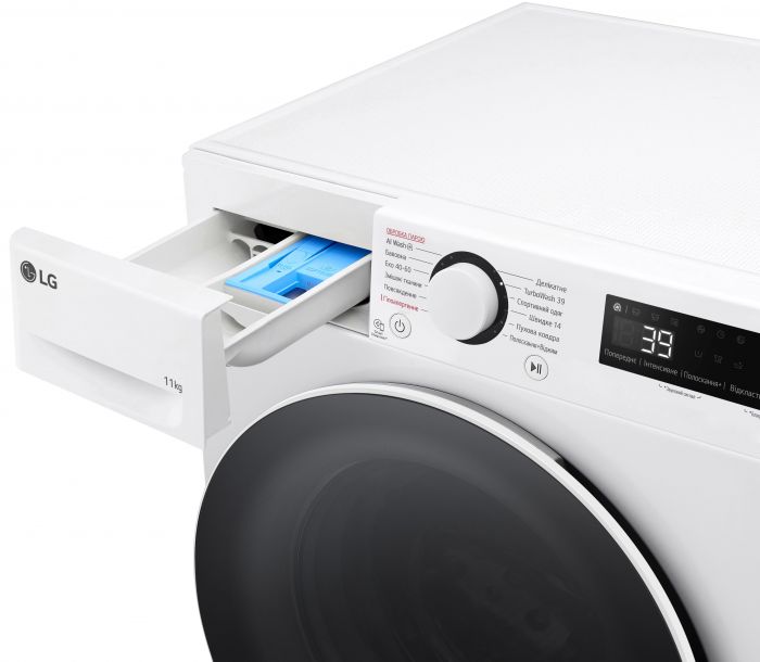 Пральна машина LG фронтальна, 11кг, 1400, A, 57см, дисплей, пара, інвертор, білий