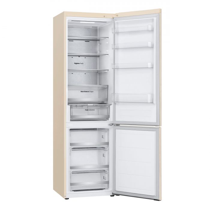 Холодильник LG з нижн. мороз., 203x60х68, холод.відд.-277л, мороз.відд.-110л, 2дв., E, NF, інв., диспл зовн., Fresh Сonverter, Metal Fresh, бежевий