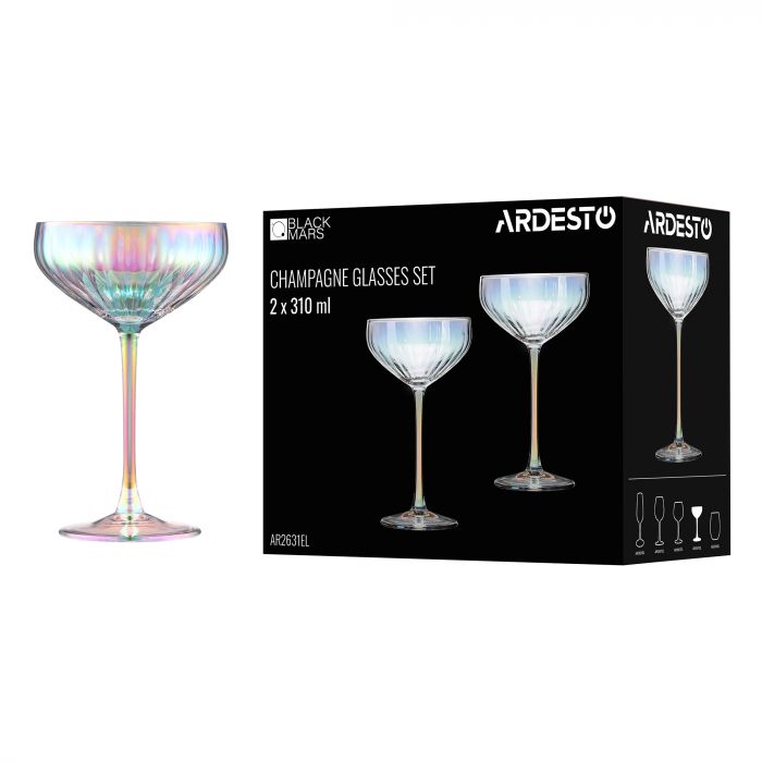 Набір келихів для шампанського ARDESTO Black Mars Zenith 310мл, 2шт, скло, прозорий