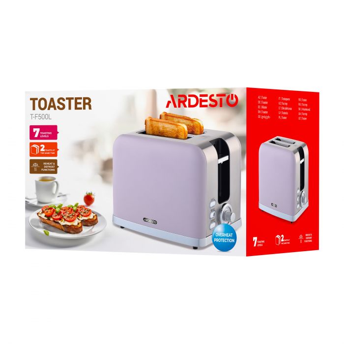 Тостер Ardesto T-F500L, 800Вт, метал, 2 слоти, ліловий+сріблястий